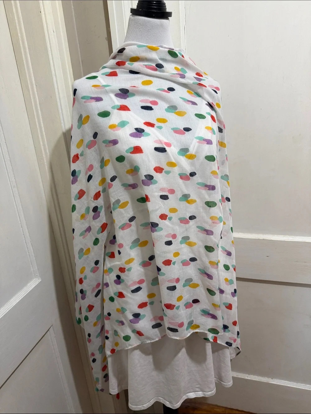 White Multicolor Dot Scarf Topper